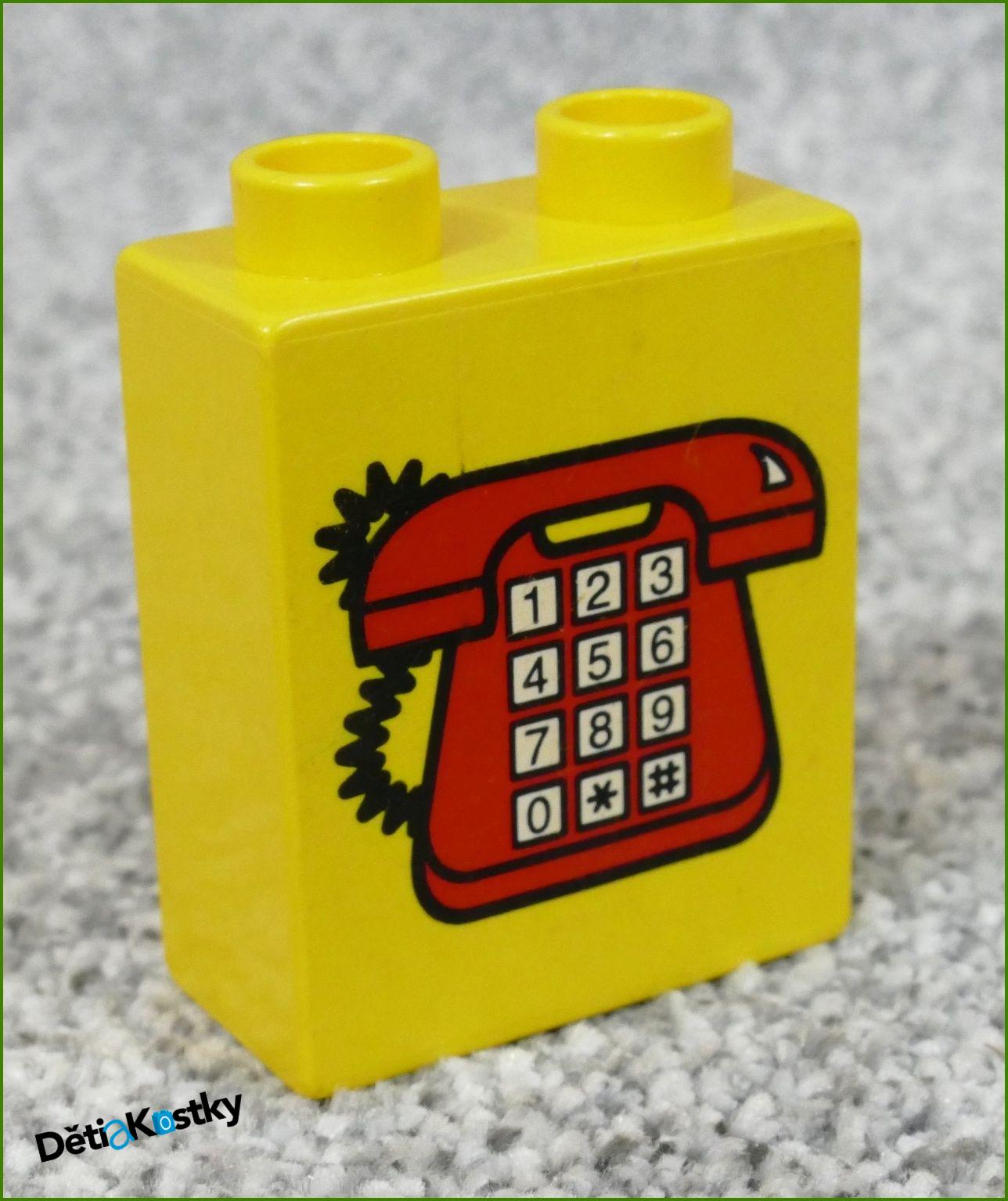 Lego® Duplo® Kostka 1x2x2 Žlutá - Telefon (Bílé Tlačítka)