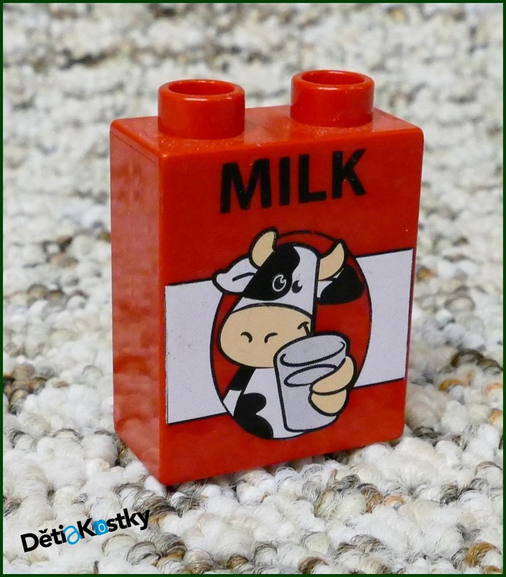 Lego® Duplo® Kostka 1x2x2 Červená - Kravička (Mléko)