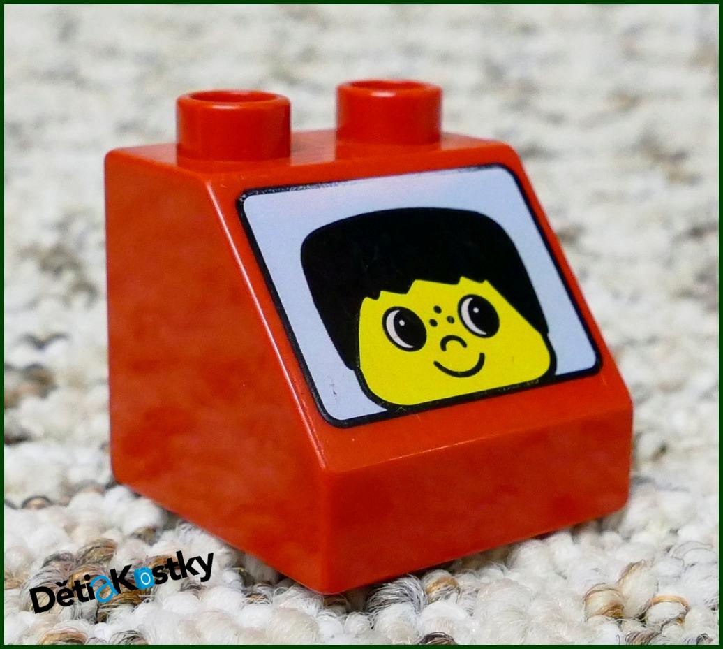 Lego® Duplo® Kostka 2x2 Červená Zkosená - Obličej