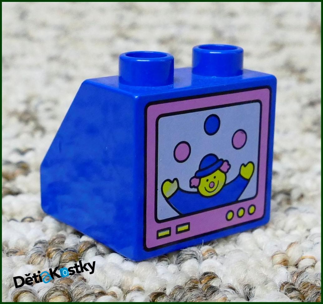Lego® Duplo® Kostka 2x2 Modrá Zkosená - Televizor/Šašek
