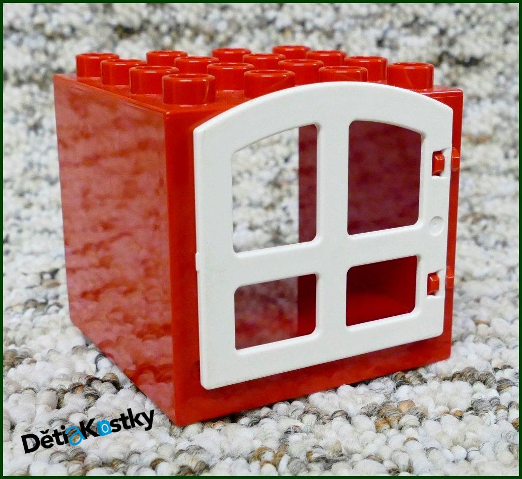 Lego® Duplo® Kostka s Oknem 4x4x4 Červená - Bílé Okno Zaoblené