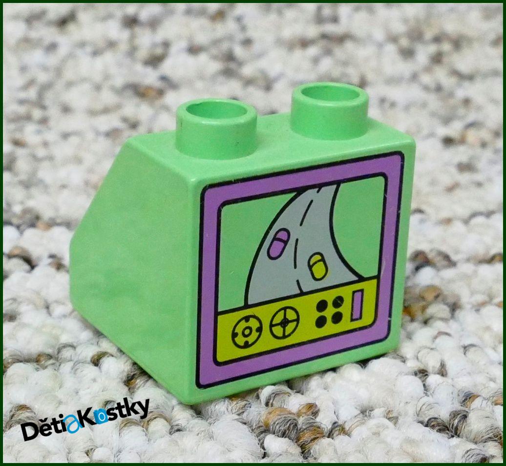 Lego® Duplo® Kostka 2x2 Světlounce Zelená Zkosená - Obrázek Monitor se Hrou