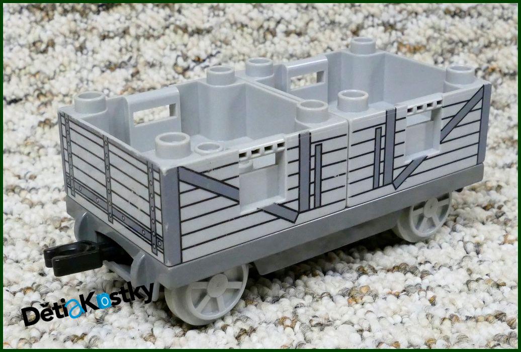 Lego® Duplo® Vagon - Nízké Kontejnery - Šedé s Potiskem Dřeva