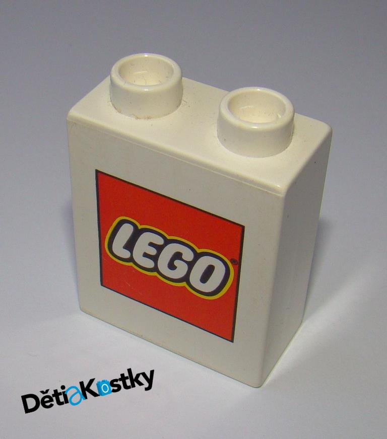 Lego® Duplo® Kostka 1x2x2 Bílá - Potisk z Obou Stran