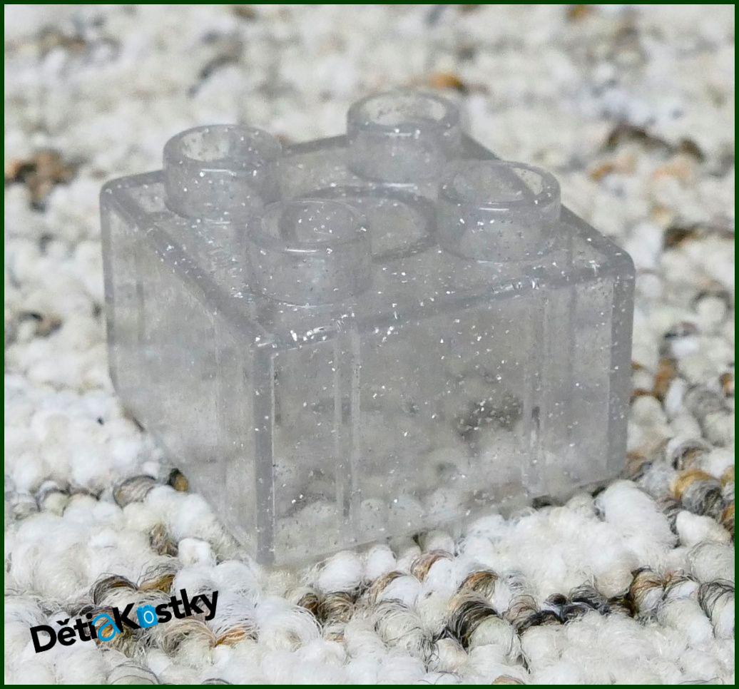 Lego® Duplo® Kostka 2x2 Průhledná Bílá (Stříbrné Tečky)