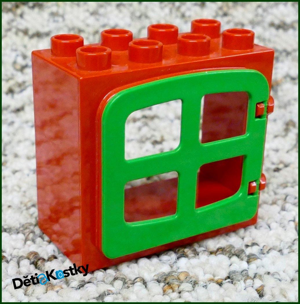 Lego® Duplo® Kostka s Oknem Červená - Zelená Okenice Zaoblená