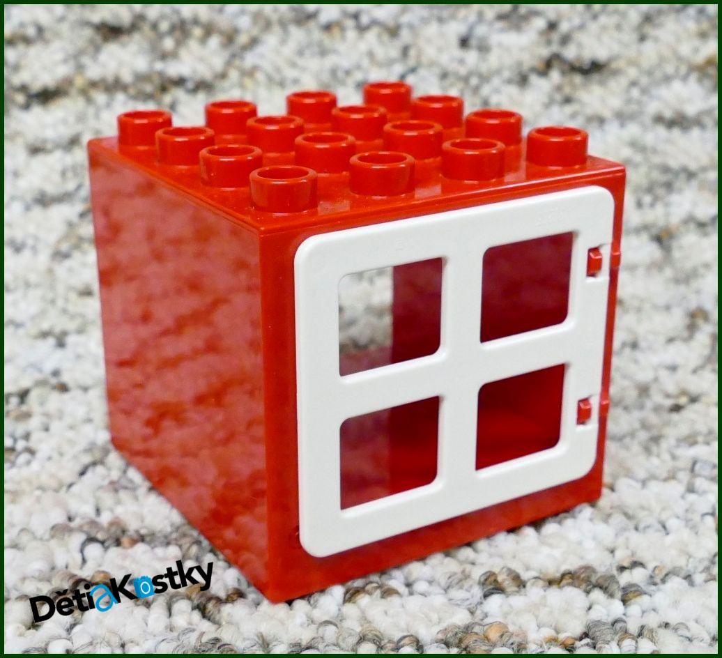 Lego® Duplo® Kostka s Oknem 4x4x4 Červená - Bílé Okno Hranaté