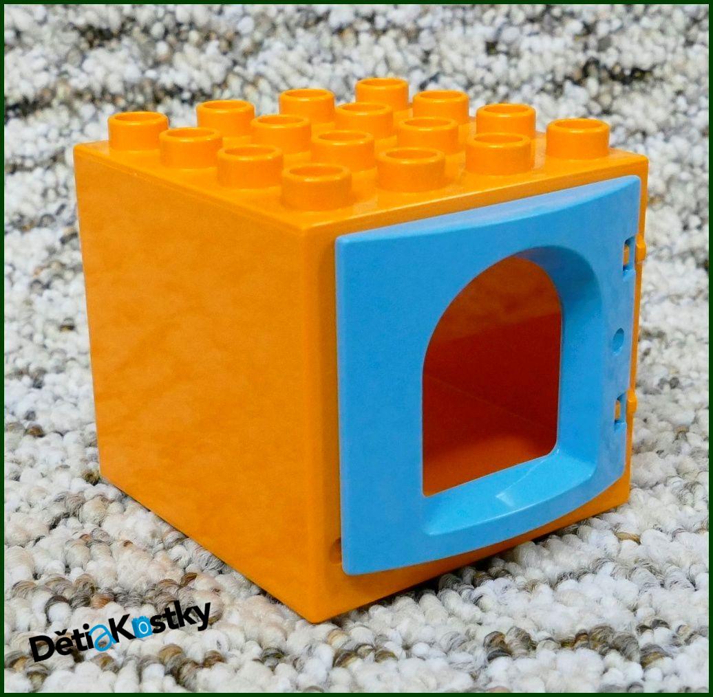 Lego® Duplo® Kostka s Dveřmi 4x4x4 Oranžová - Tyrkys Hradní Dveře