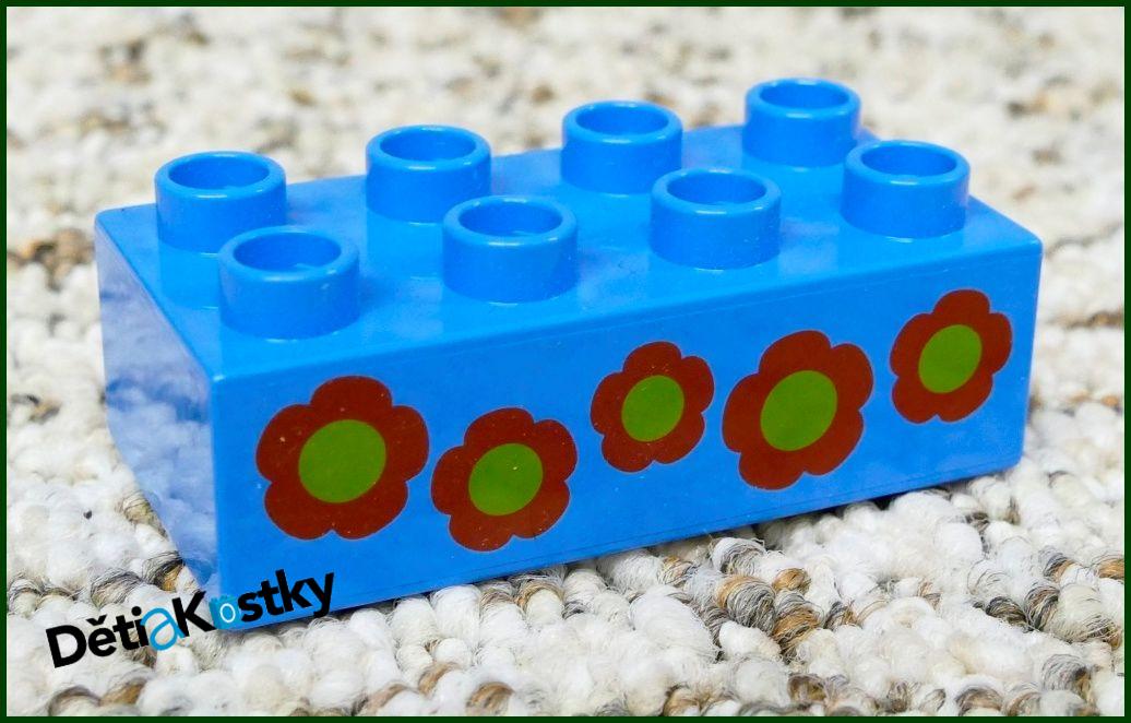 Lego® Duplo® Kostka 2x4 Tyrkysová - Červeno/Zelené Květiny