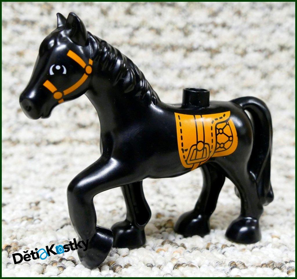 Lego® Duplo® Kůň Černý - Potisk Hnědé Sedlo