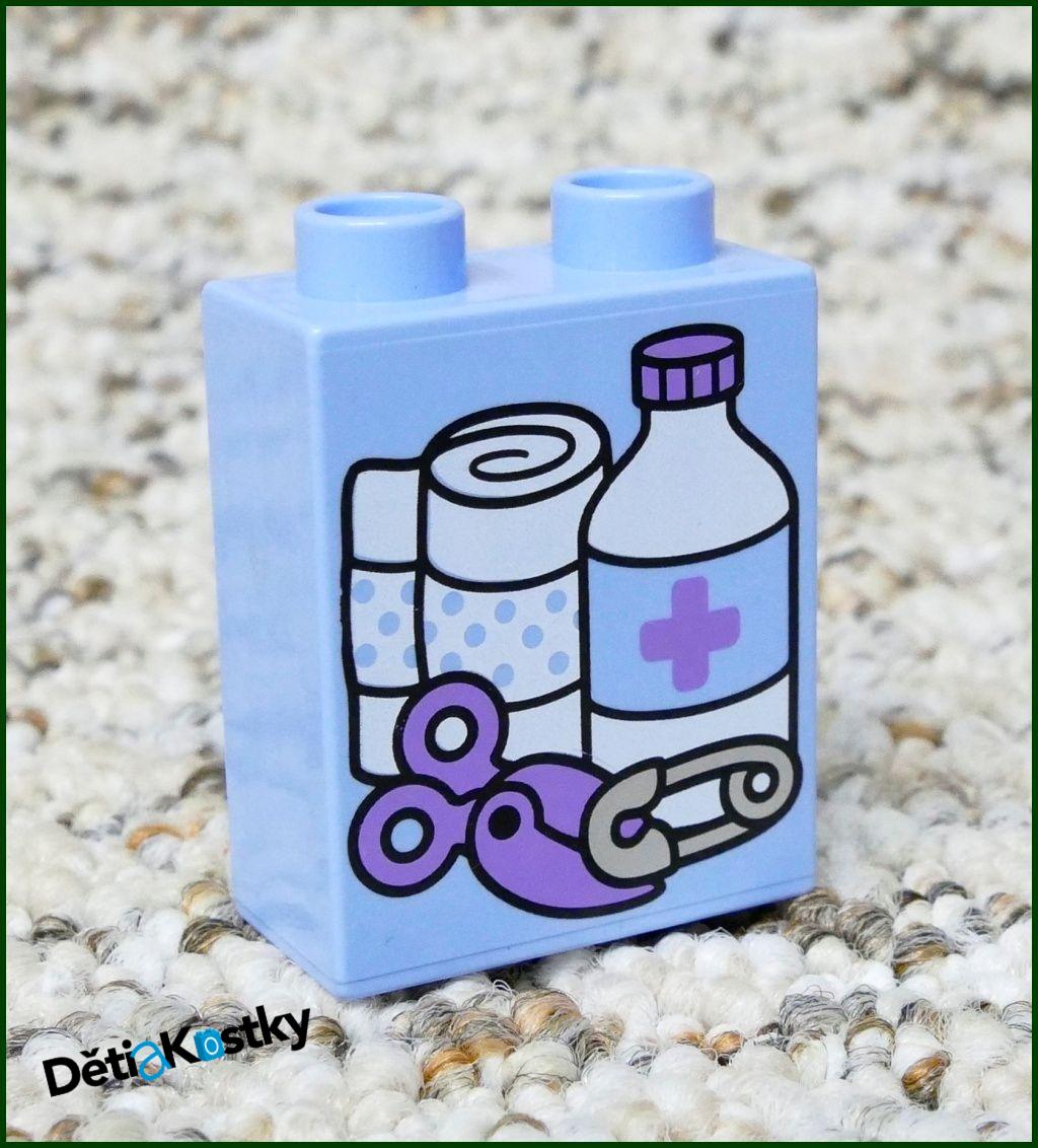 Lego® Duplo® Kostka 1x2x2 Světlounce Modrá - Nůžky, Obvaz, Láhev