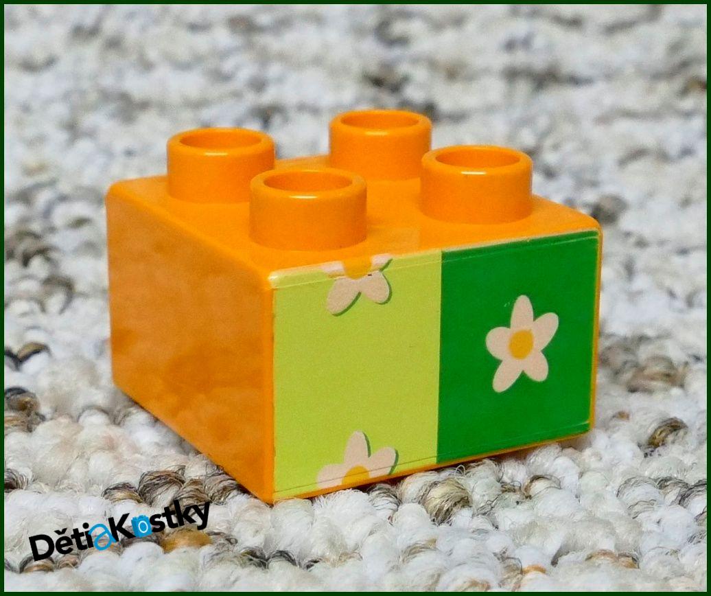 Lego® Duplo® Kostka Oranžová 2x2 Květiny