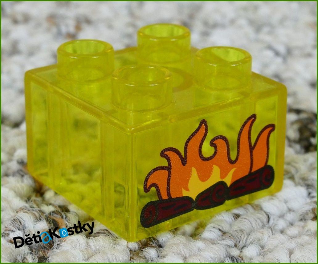 Lego® Duplo® Kostka 2x2 Průhledná Žlutá s Plamínkem