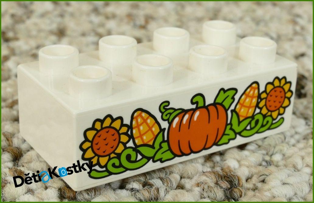 Lego® Duplo® Kostka 2x4 Bílá - Květiny, Kukuřice, Dýně