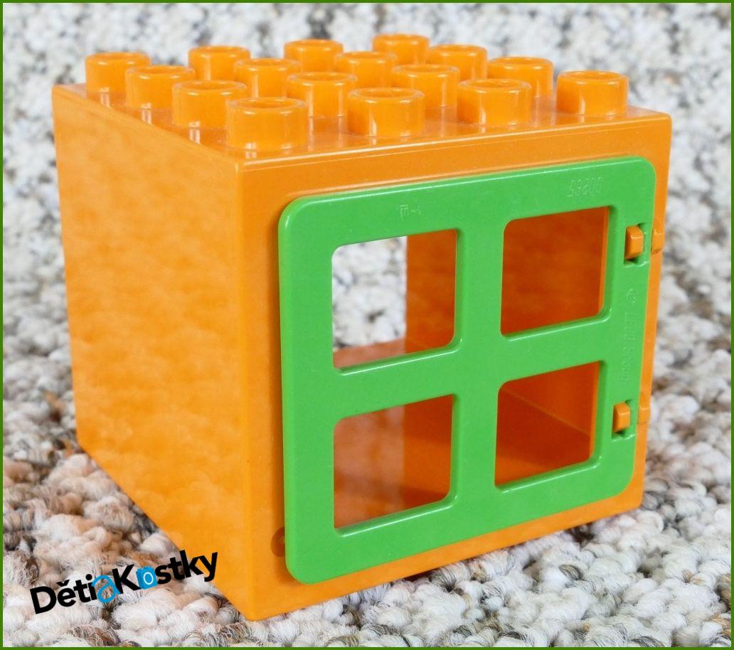 Lego® Duplo® Kostka s Oknem 4x4x4 Oranžová - Zelené Okno