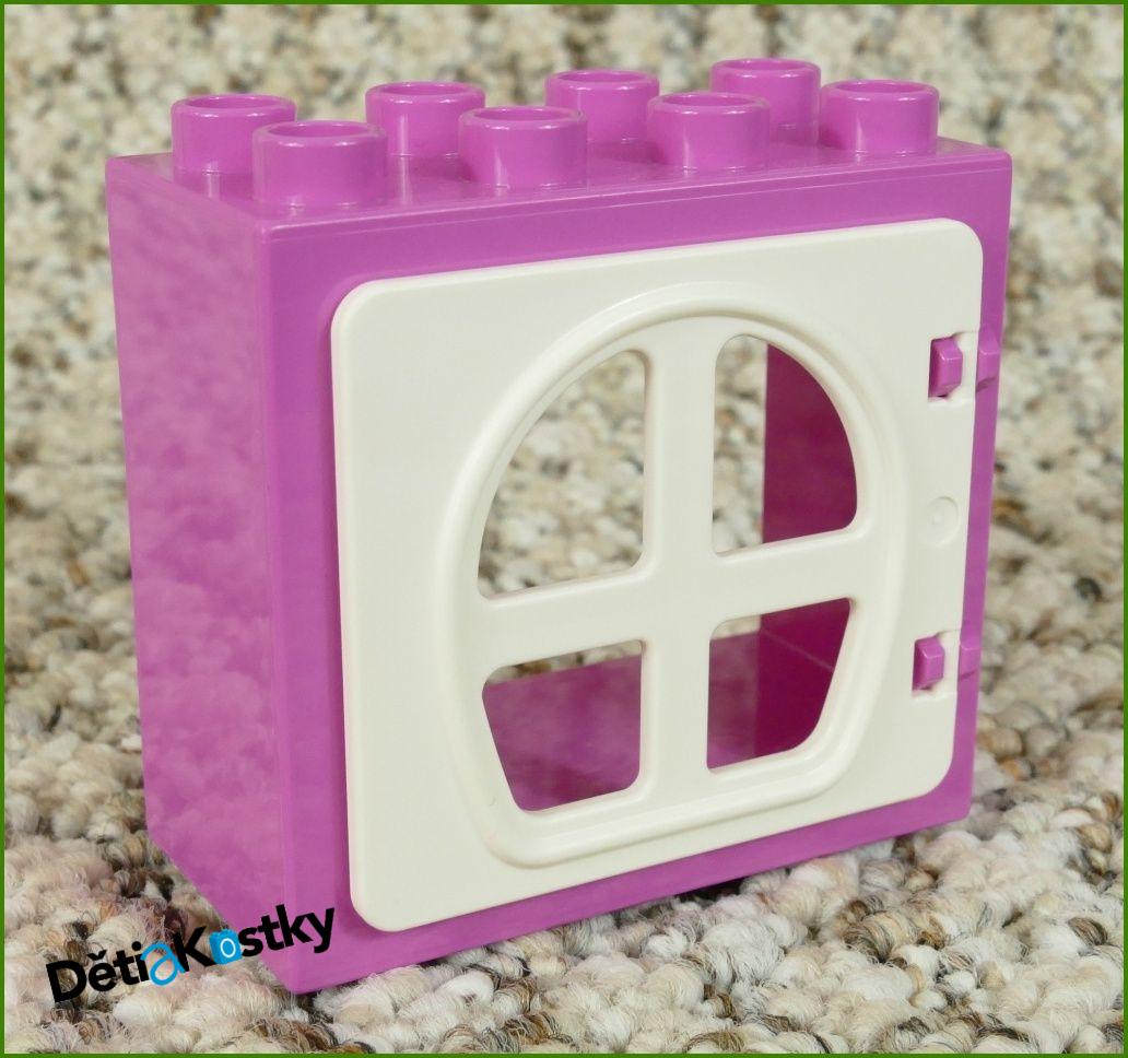 Lego® Duplo® Kostka s Dveřmi Světle Růžová - Bílá Dvířka s Okny