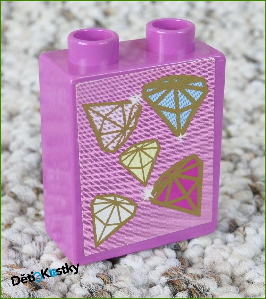 Lego® Duplo® Kostka 1x2x2 Tmavě Růžová - Diamanty (Nálepka)