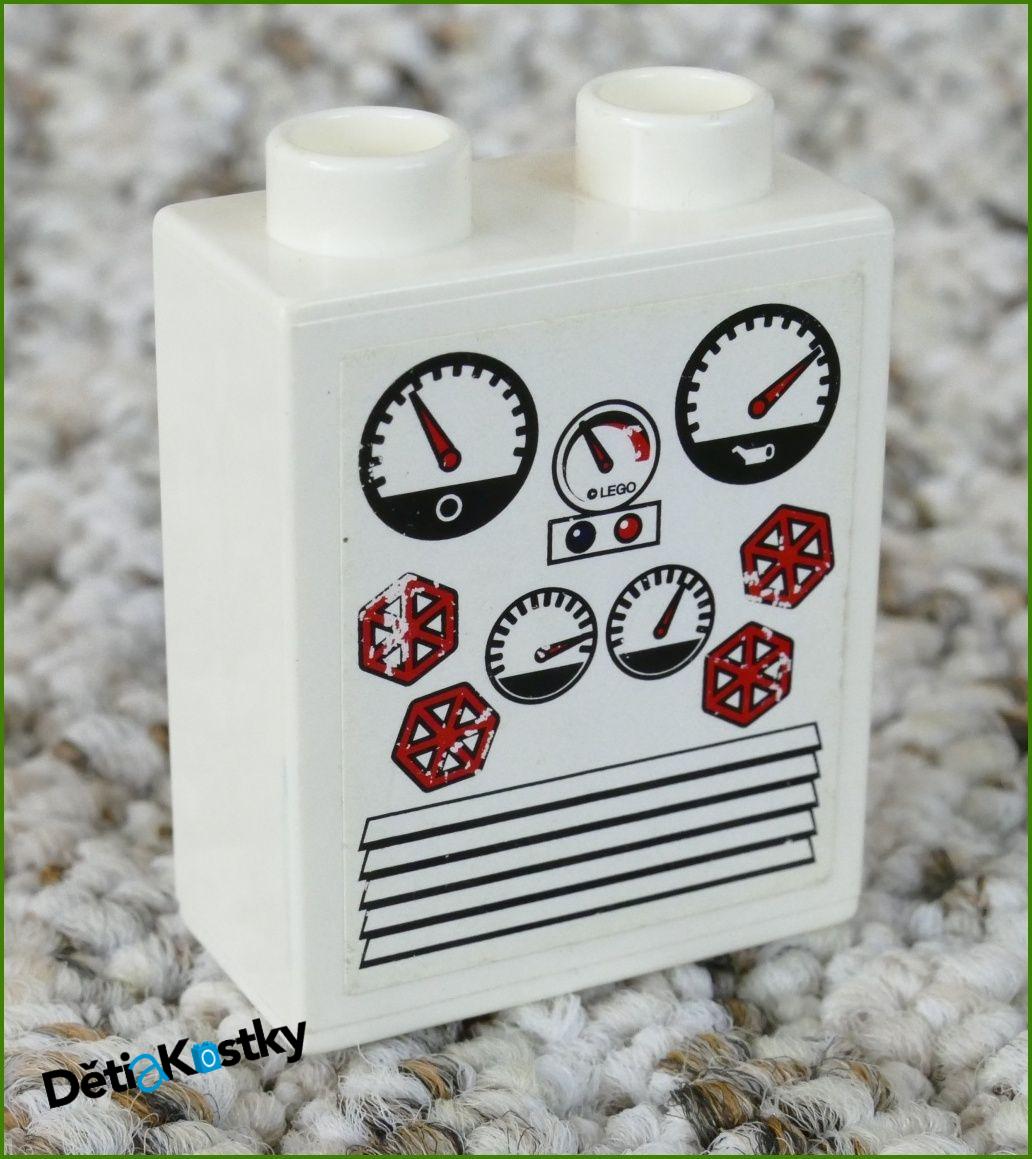 Lego® Duplo® Kostka 1x2x2 Bílá - Budíky s Ručičkami (Nálepka)