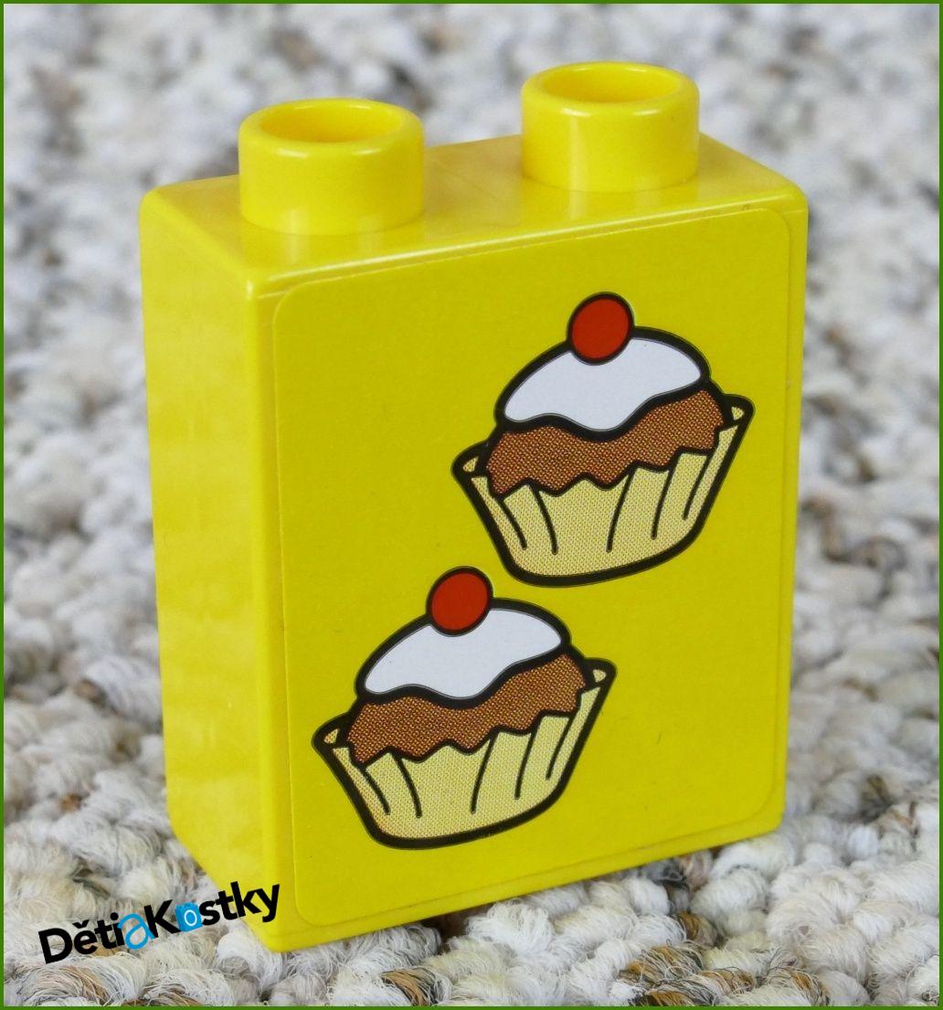 Lego® Duplo® Kostka 1x2x2 Žlutá - Zákusky (Nálepka)