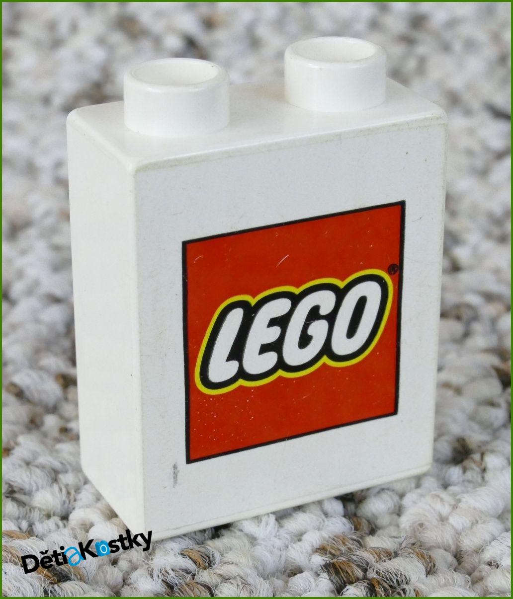 Lego® Duplo® Kostka 1x2x2 Bílá - Nápis Lego/Druhá Strana Text