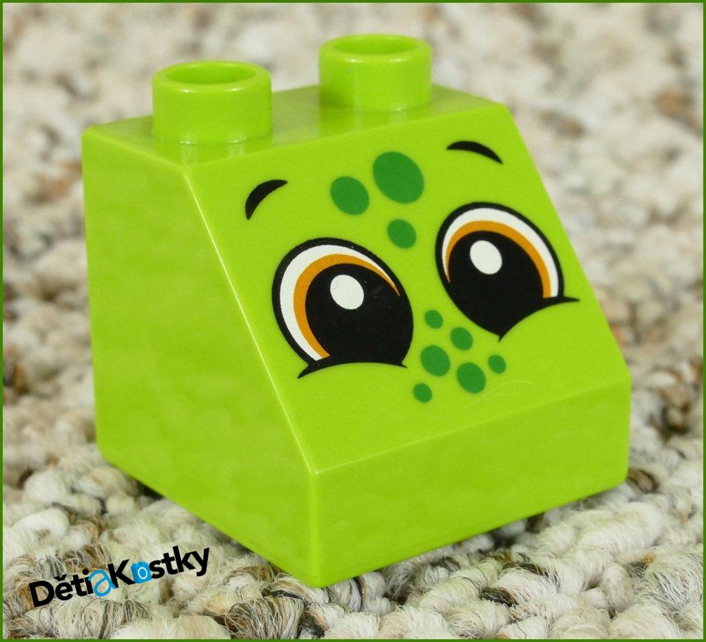 Lego® Duplo® Kostka 2x2 Zkosená Limetka - Hlava s Oky a Zelenými Tečkami