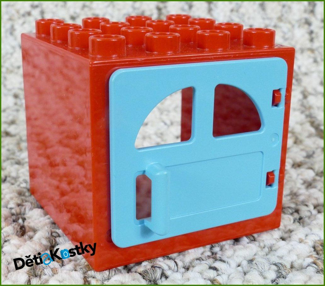 Lego® Duplo® Kostka s Oknem 4x4x4 Červená - Tyrkys Dvířka