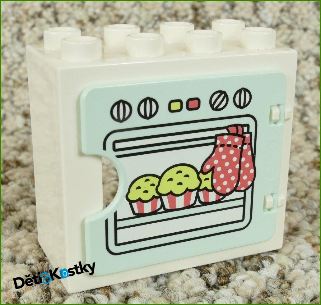 Lego® Duplo® Kostka s Dvířky Bílá (Trouba s Koláčky Světle Tyrkysová)