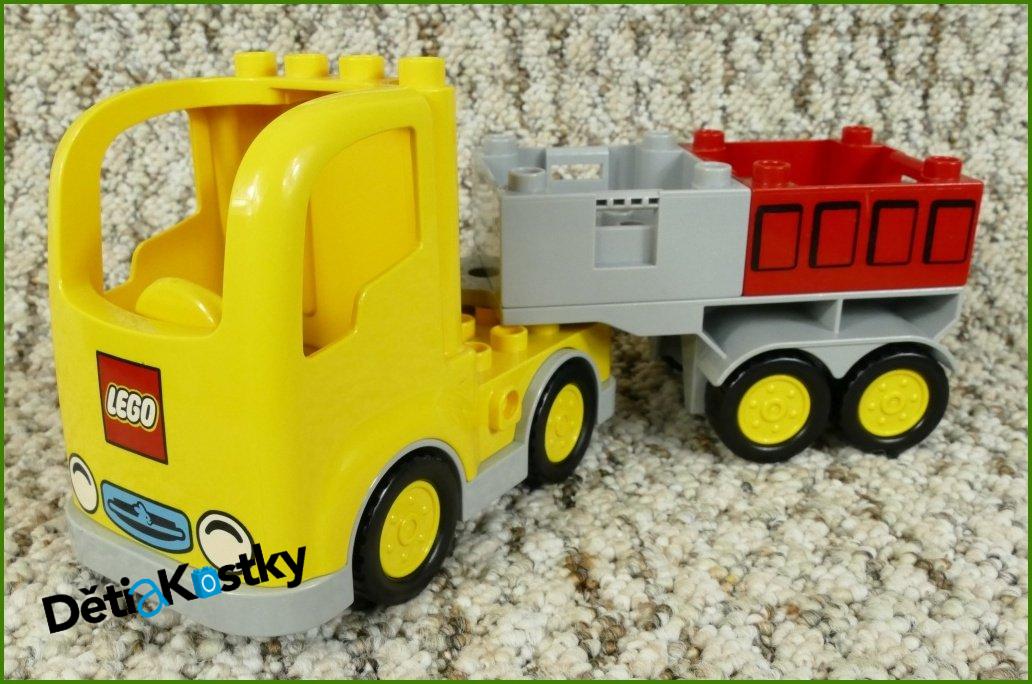 Lego® Duplo® Tahač Žlutý Nápis Lego s Návěsem - Červeno/Šedé Korby