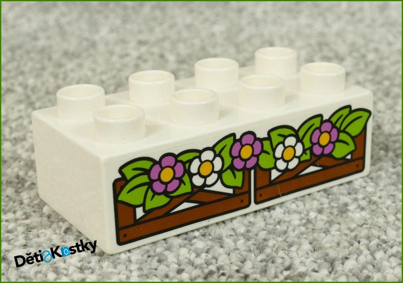 Lego® Duplo® Kostka 2x4 Bílá - Květináč Hnědý s Barevnými Květinami