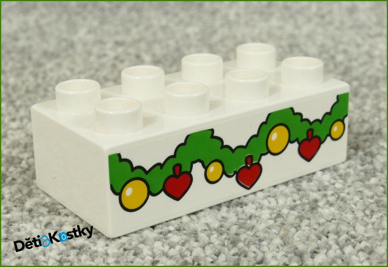 Lego® Duplo® Kostka 2x4 Bílá - Vánoční Ozdoby - Červená Srdíčka a Žluté žárovky