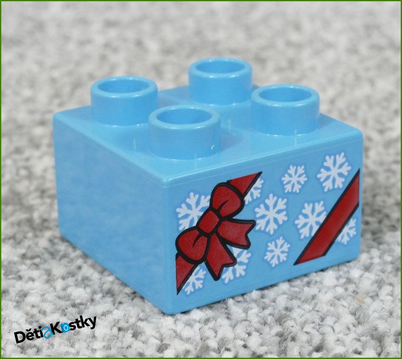 Lego® Duplo® Kostka 2x2 Tyrkysová - Dáreček s Mašličkou a Vločkami