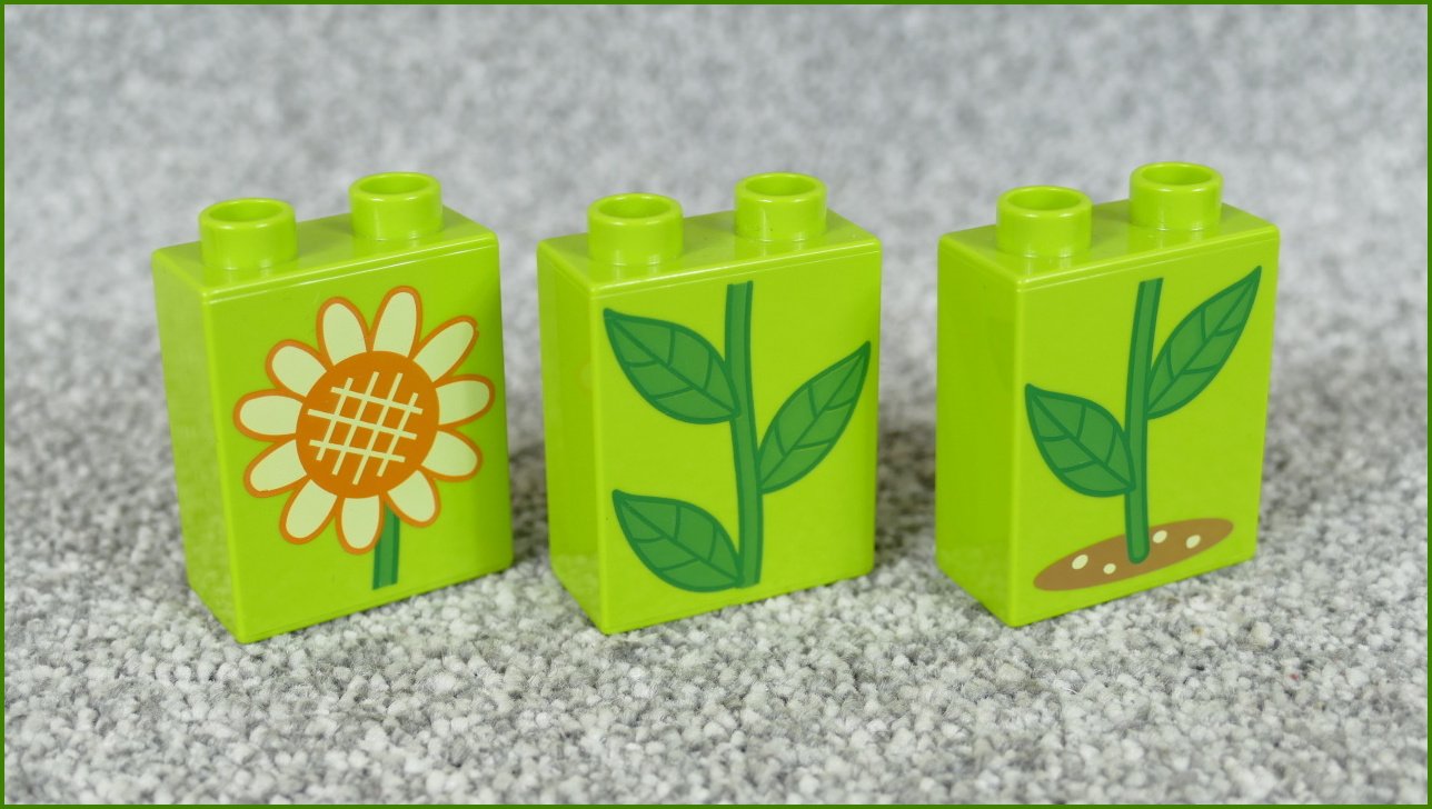Lego® Duplo® Kostky 1x2x2 Limetka - 3 Kostky Květina se Stonkem