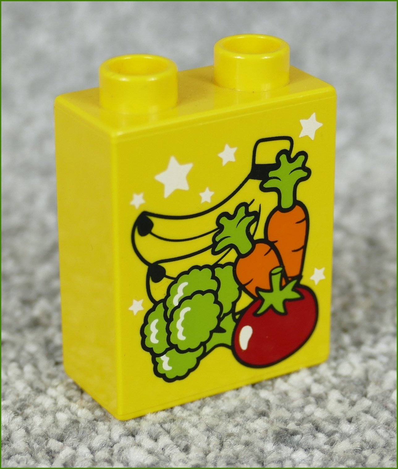 Lego® Duplo® Kostka 1x2x2 Žlutá - Zelenina (Rajče, Banány, Mrkev, Brokolice)