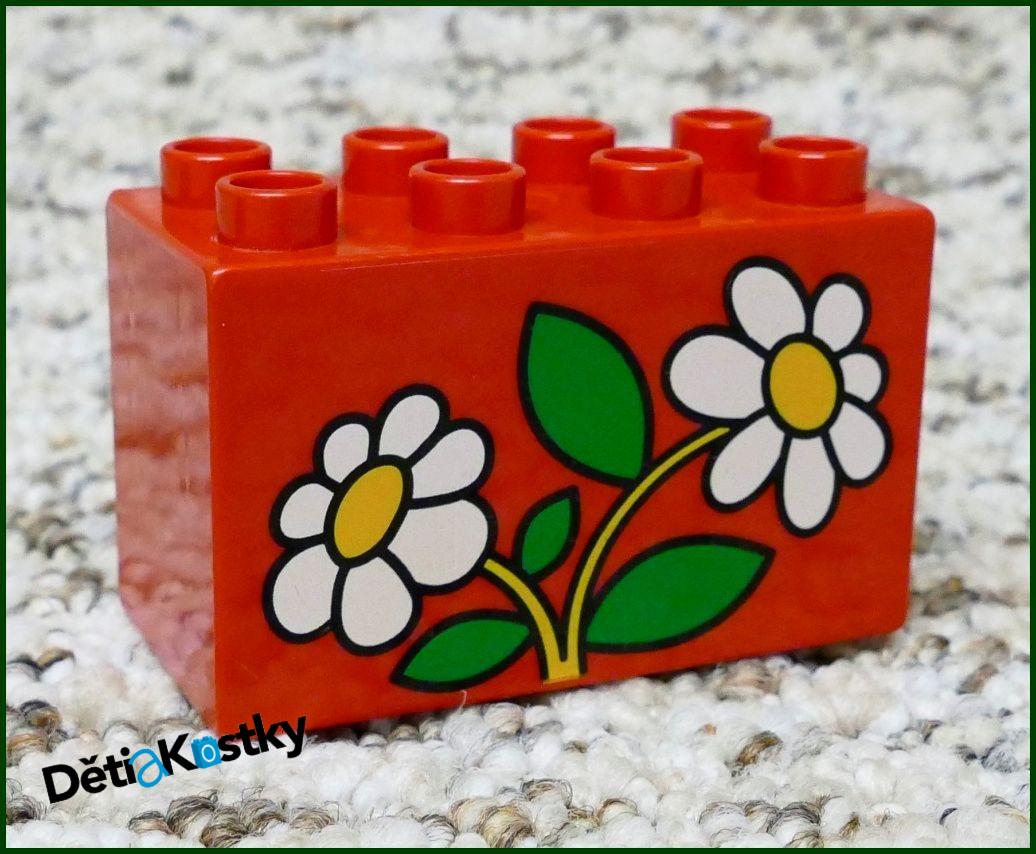 Lego® Duplo® Kostka 2x4x2 Červená - Kytičky
