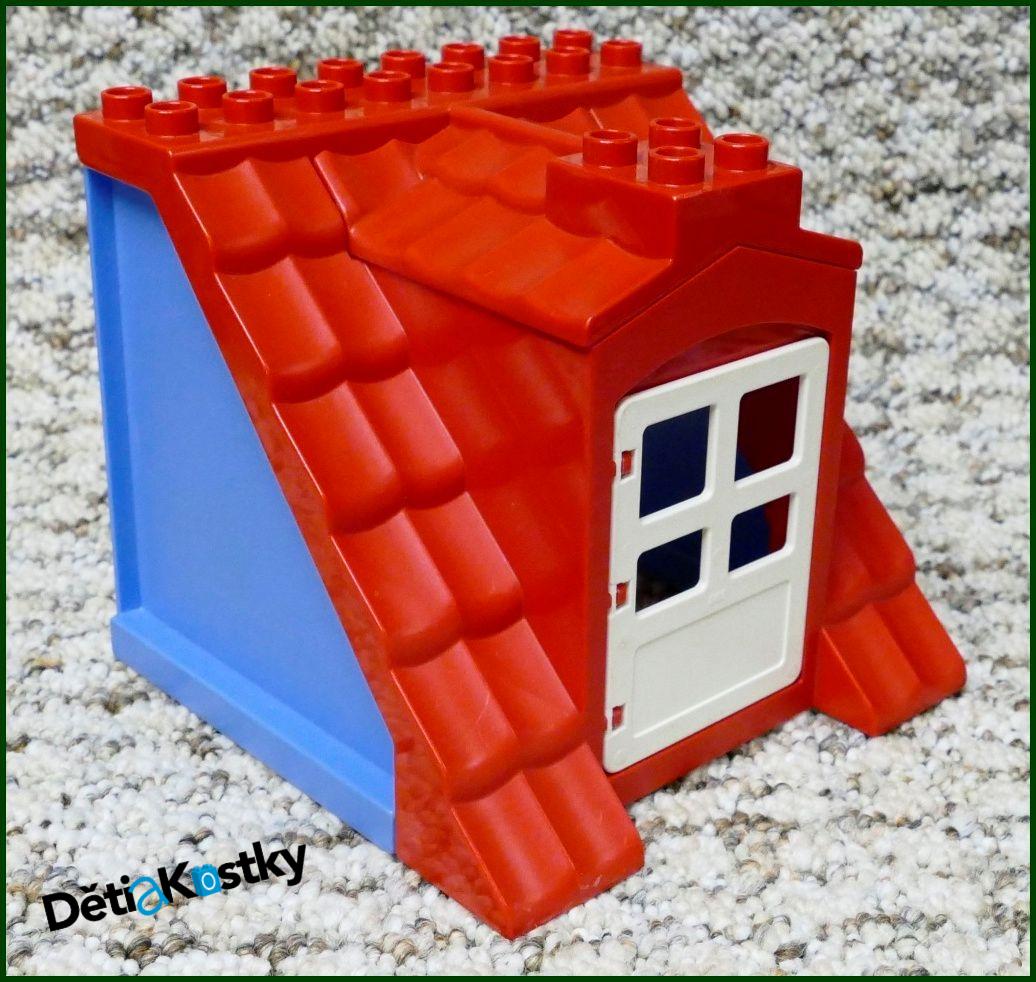 Lego® Duplo® Domeček - Červená Střecha, Modré Bočnice, Bílé Dveře