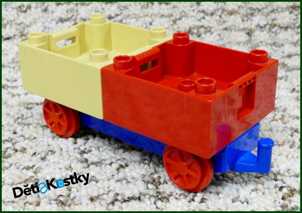Lego® Duplo® Vagon - Nízké Kontejnery - Modrý Podvozek - Béžová/Červená