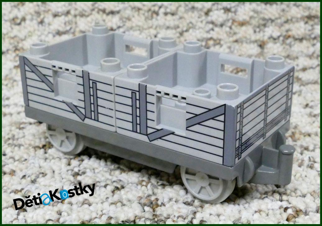 Lego® Duplo® Vagon - Nízké Kontejnery - Šedé s Potiskem Dřeva