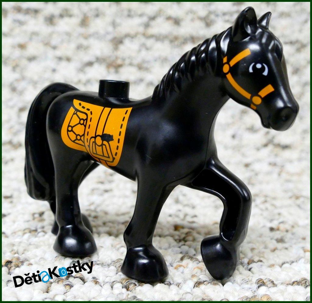 Lego® Duplo® Kůň Černý - Potisk Hnědé Sedlo
