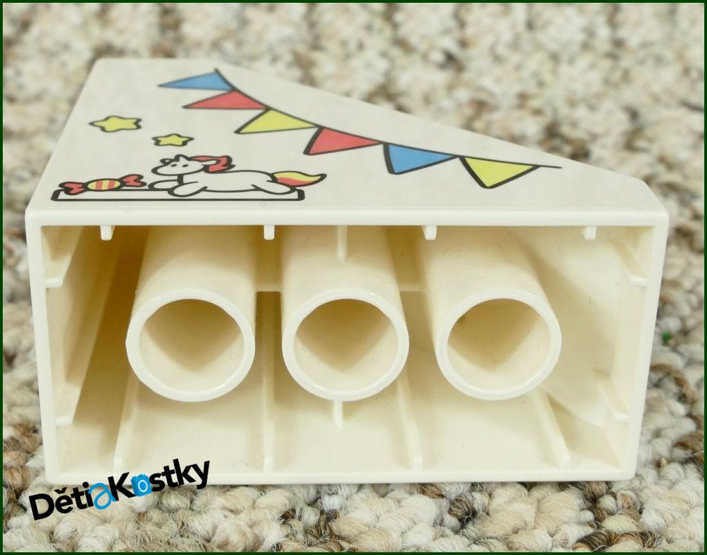 Lego® Duplo® Kostka 4x2x6 Bílá Zkosená s Potiskem Fáborky (Koník)