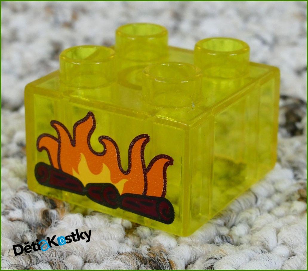 Lego® Duplo® Kostka 2x2 Průhledná Žlutá s Plamínkem