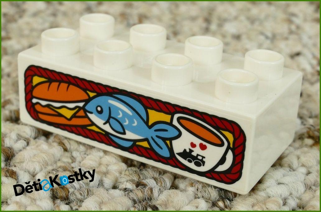 Lego® Duplo® Kostka 2x4 Bílá - Sendvič, Ryba, Káva