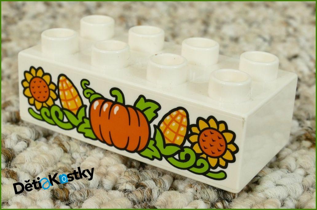 Lego® Duplo® Kostka 2x4 Bílá - Květiny, Kukuřice, Dýně