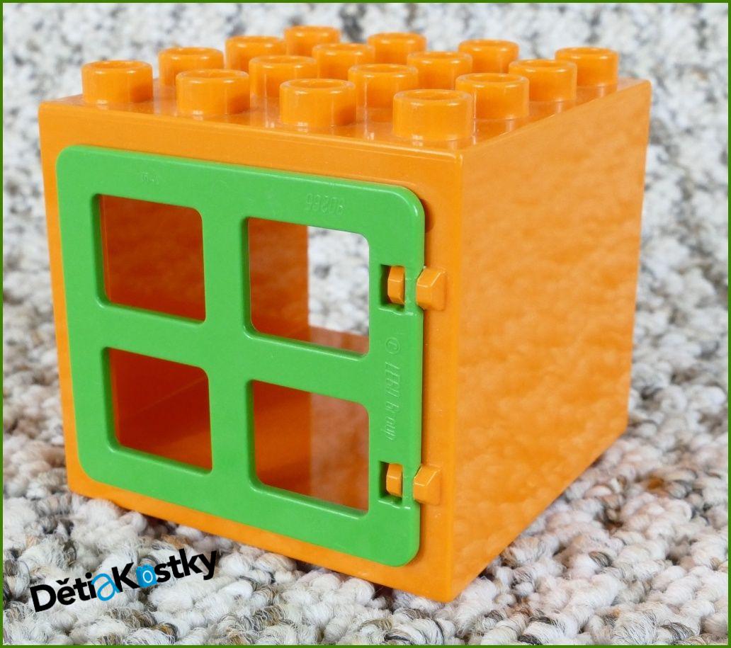 Lego® Duplo® Kostka s Oknem 4x4x4 Oranžová - Zelené Okno