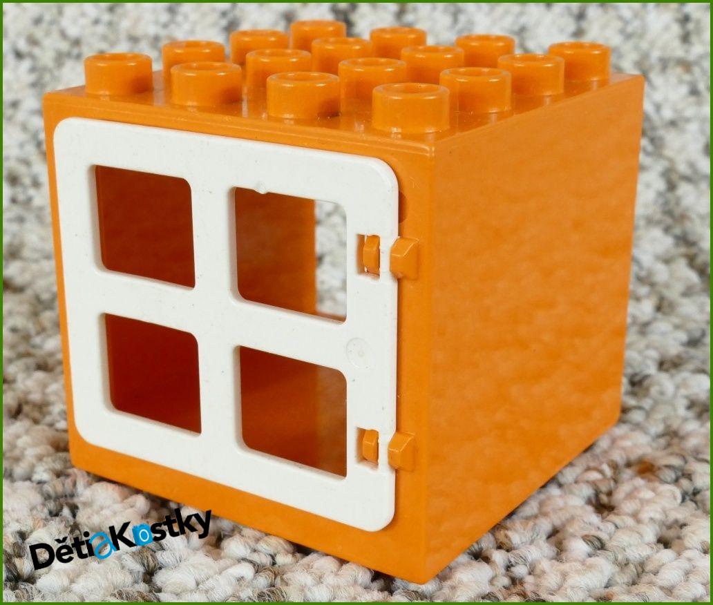 Lego® Duplo® Kostka s Oknem 4x4x4 Oranžová - Bílé Okno