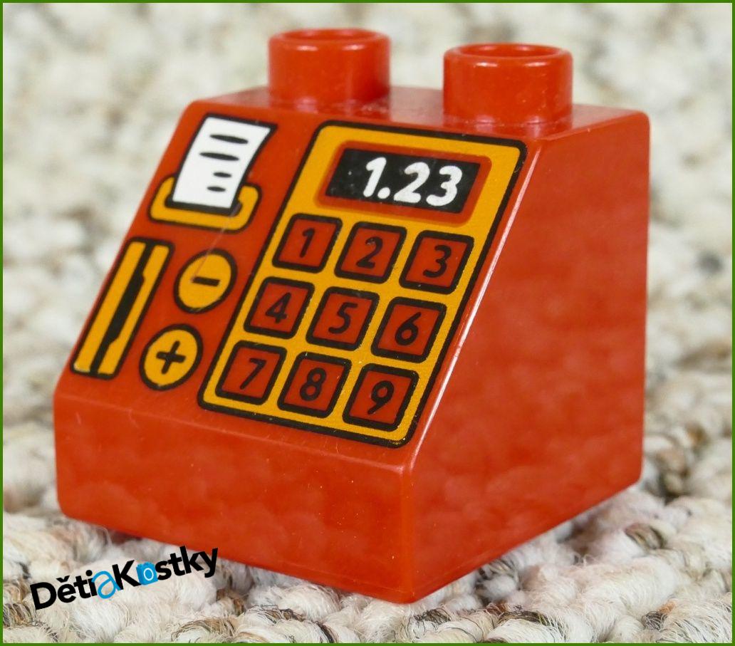 Lego® Duplo® Kostka 2x2 Červená Zkosená - Oranžová Pokladna s Lístkem (1,23)