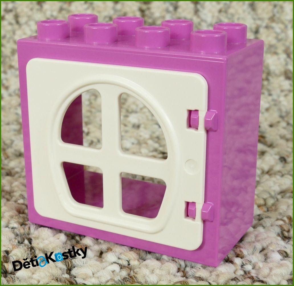 Lego® Duplo® Kostka s Dveřmi Světle Růžová - Bílá Dvířka s Okny
