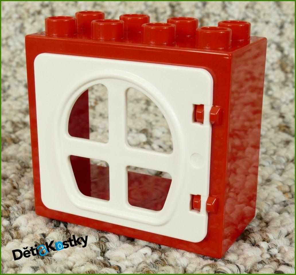 Lego® Duplo® Kostka s Dveřmi Červená - Bílá Dvířka s Okny