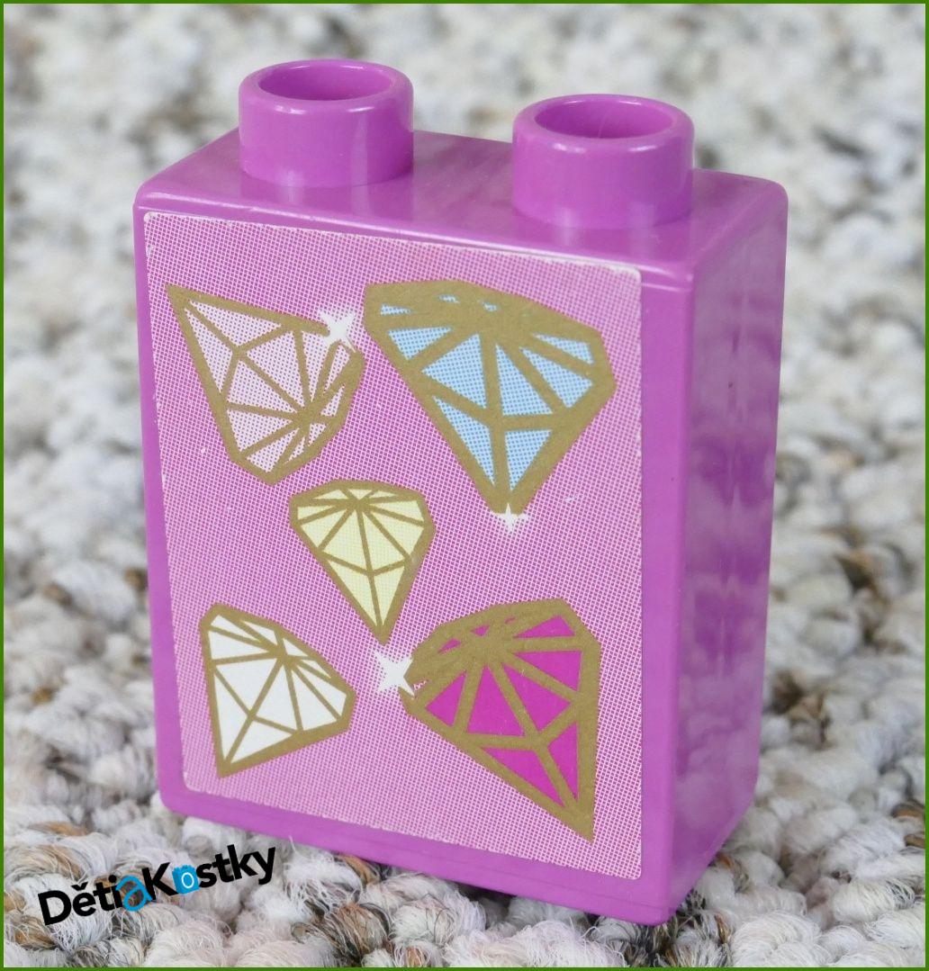 Lego® Duplo® Kostka 1x2x2 Tmavě Růžová - Diamanty (Nálepka)