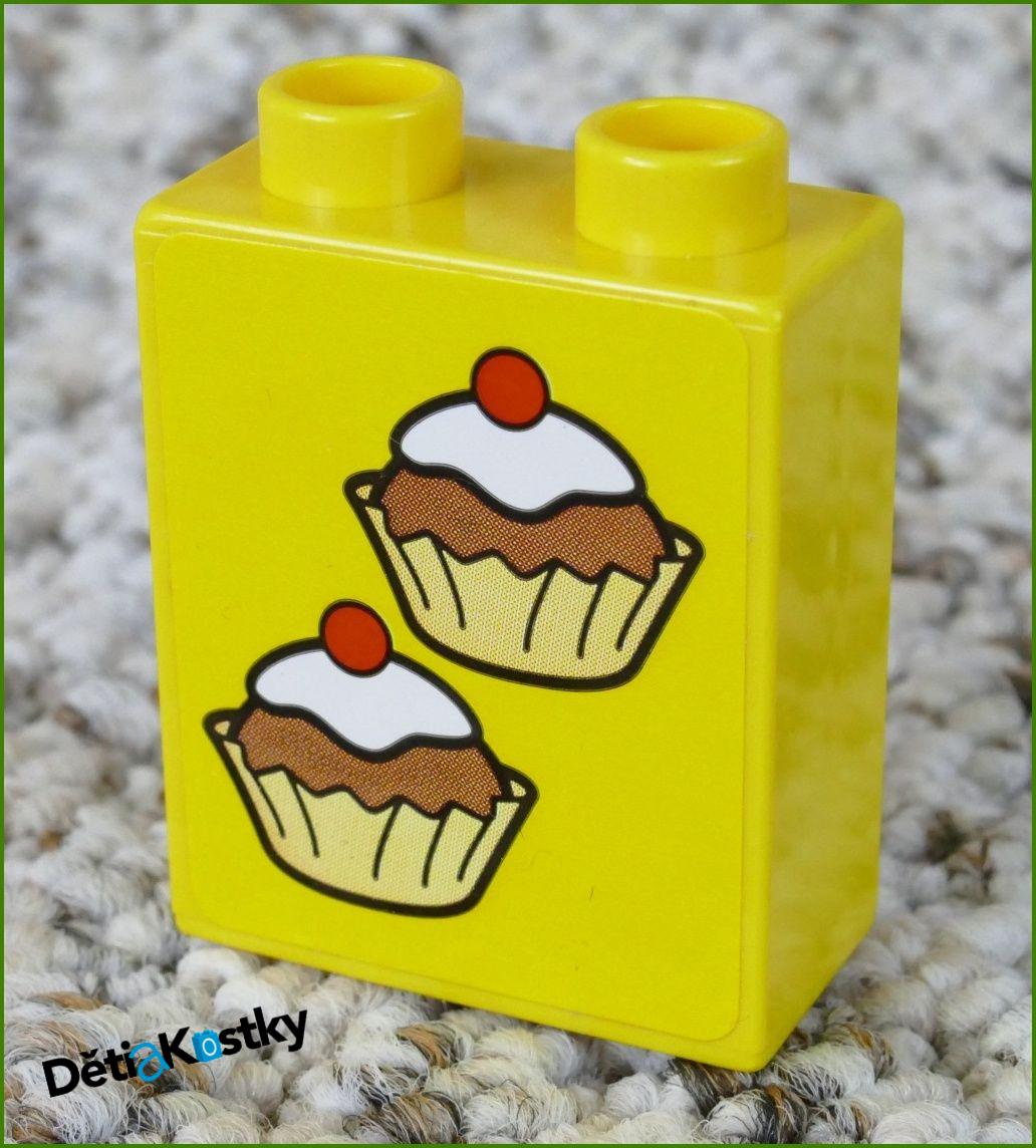 Lego® Duplo® Kostka 1x2x2 Žlutá - Zákusky (Nálepka)