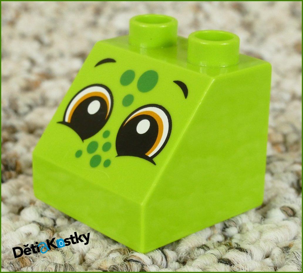 Lego® Duplo® Kostka 2x2 Zkosená Limetka - Hlava s Oky a Zelenými Tečkami